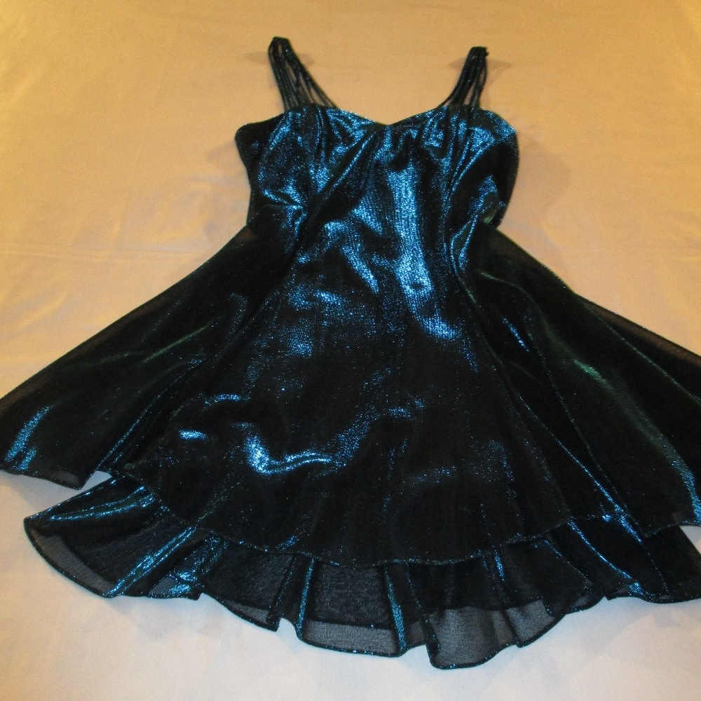 LATE EDITION, LTD AQUA/BLACK SPARKLE DRESS - Picture 2 of 8